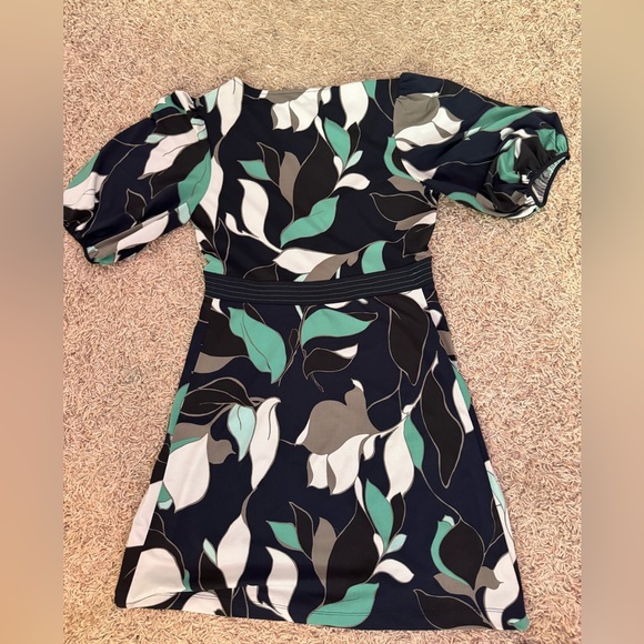 BCBGMAXAZRIA DRESS NAVY BLUE GREEN FLORAL DRESS- EMPIRE SKETCH CAREER WORK - Picture 6 of 7